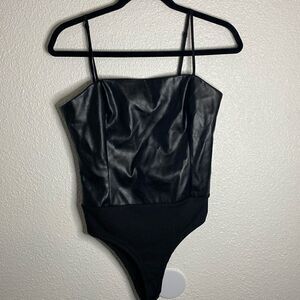 NWT- Lucy Paris- Faux Leather Women's Black Bodysuit- Size XS